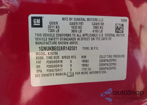 2010 Chevrolet Tahoe Lt из США, поврежденный, VIN 1GNUKBE02AR142001